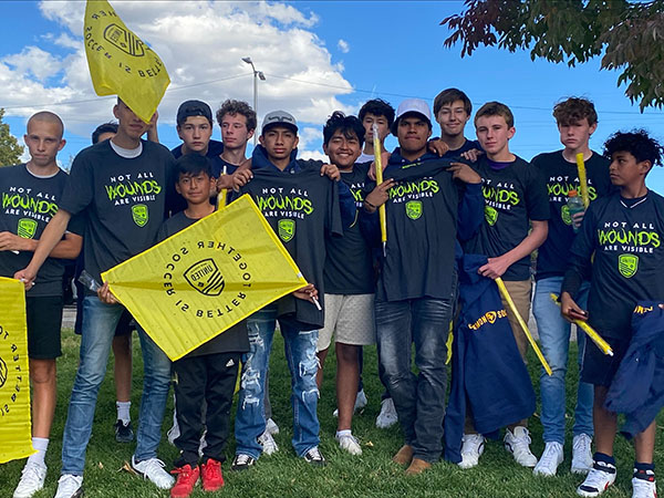 Santa Fe High School Boys Junior and Varsity Soccer team get in the spirit of supporting mental health.