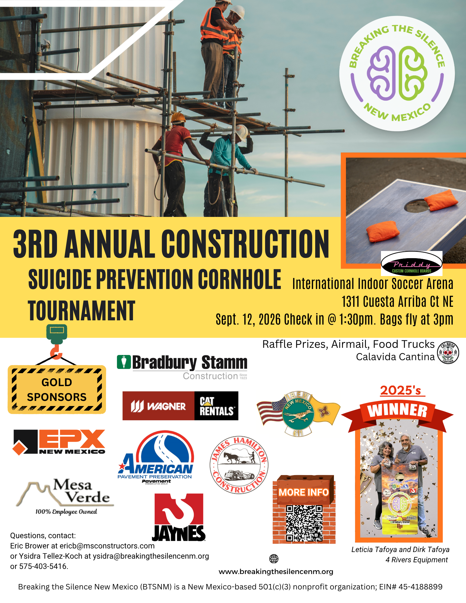 3rd Annual Construction Suicide Prevention Cornhole Tournament